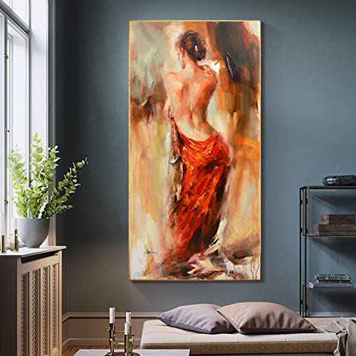 Toile peinture murale femme rouge vue arrière nordique 80x160 cm