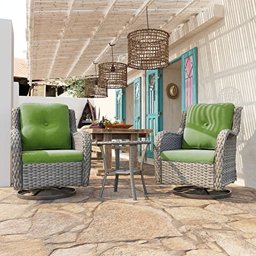 Joyside Outdoor Swivel Rocker Patio Chairs Set Of 2 And Matching Side Table - 3 Piece Wicker Patio Bistro Set With Premium Fabric Cushions, Green #TOP2