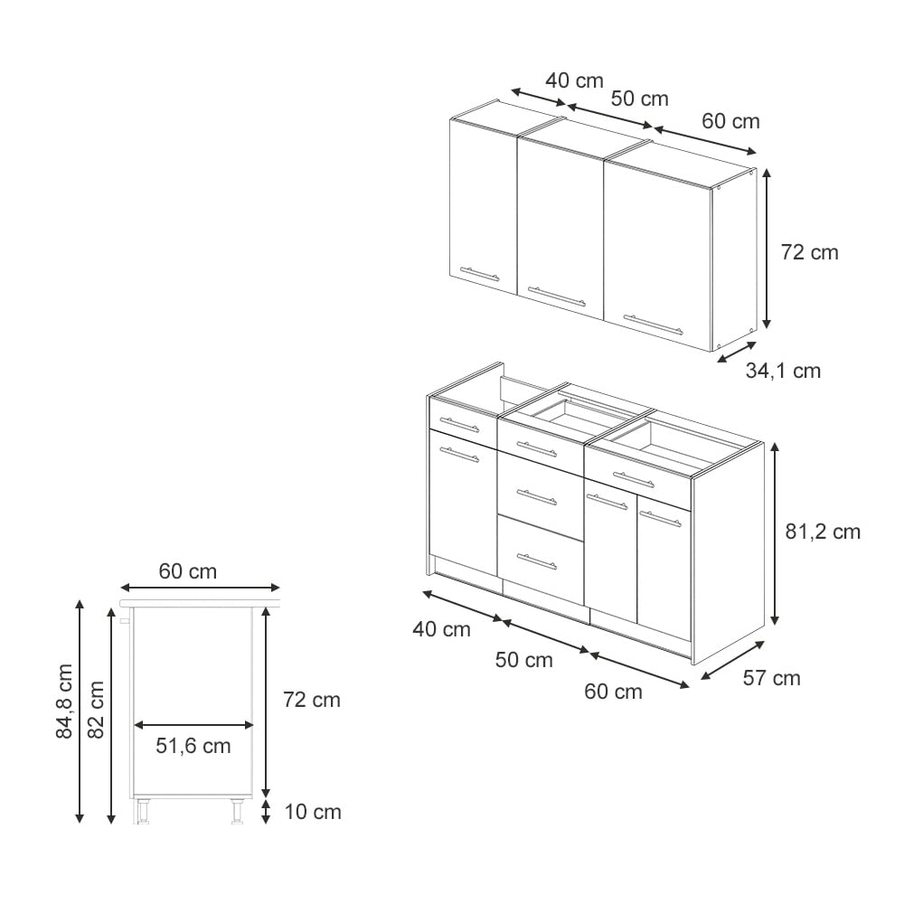 Vicco Singleküche Fame-Line, Dunkelgrau/Goldkraft Eiche, 150 cm