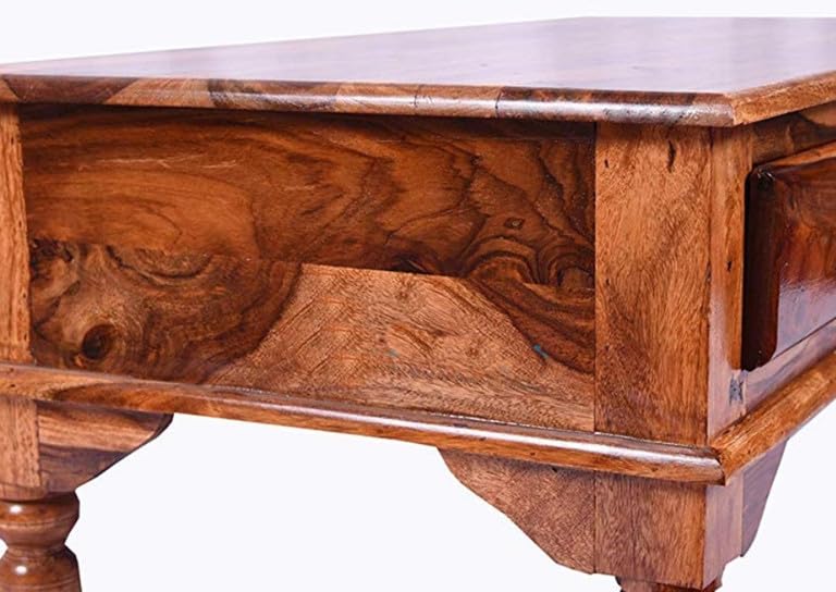 Image of Solid Sheesham Wood Coffee Table with 3 Drawer | Wooden Center Table with Storage Drawer | Living Room Tea Table | Solid Wood Centre Table for Home | Honey Finish