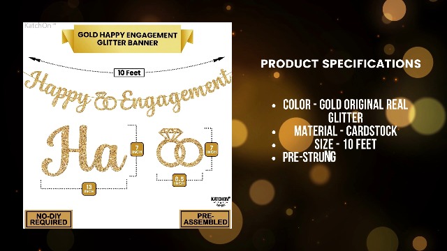 Gold Glitter Happy Engagement Banner – DIY Deko Für Verlobung, Junggesellinnenabschied & Hochzeit