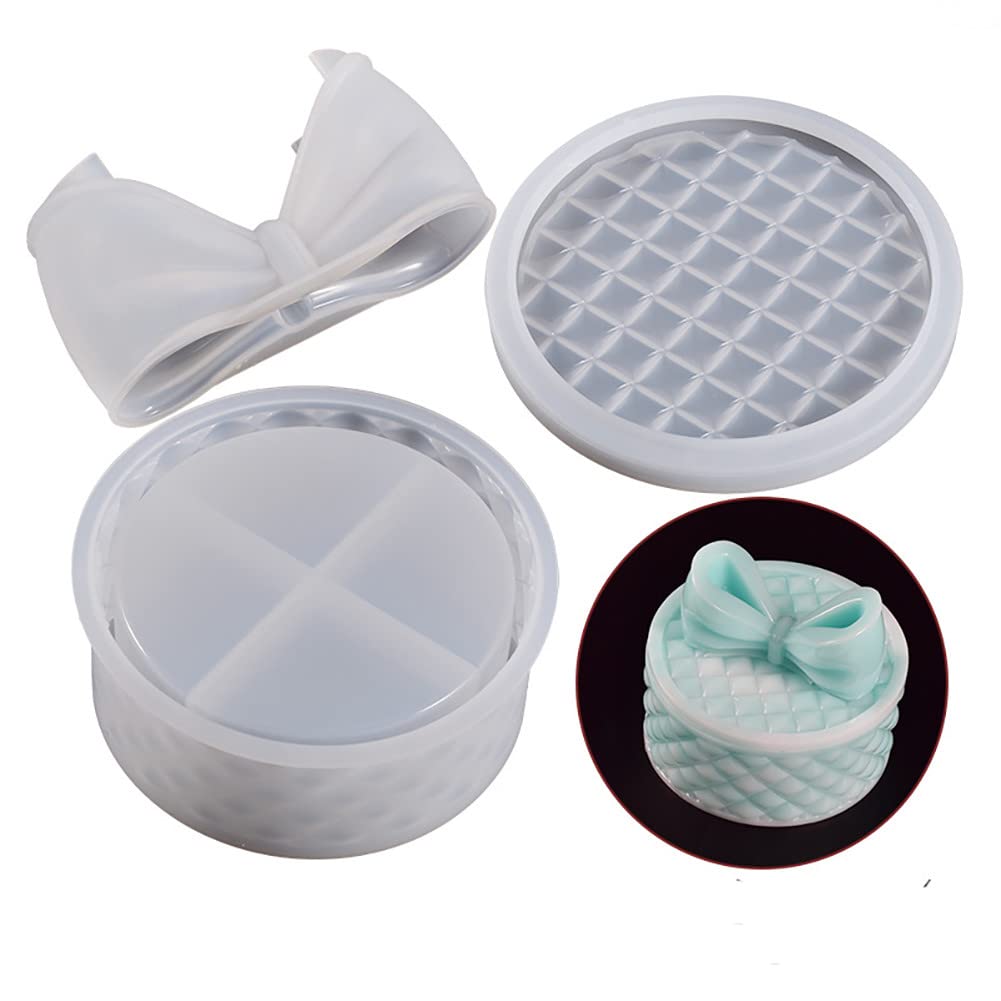 ELPHNUTSEY Jewelry Box Resin Molds with Lid,Diamond Shape Storage Box Silicone Molds Epoxy Resin Casting Mould (Bow Storage Box)