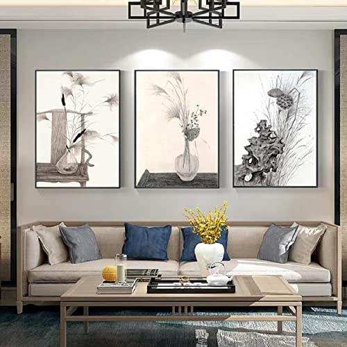 Affiche de fleurs triptyque cadre de salon minimaliste 60x90cm