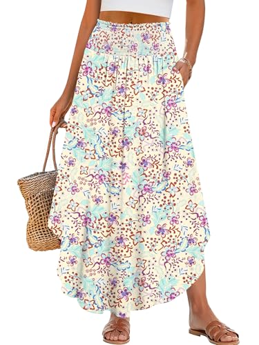 Image of ANRABESS Women's Maxi Skirts Summer Boho Floral High Waisted Flowy Swing Pleated Beach Long Skirt with Pockets
