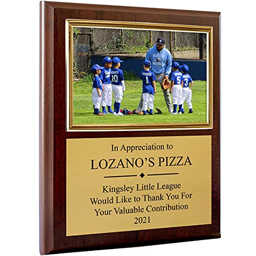 Sponsor, Thank You, Appreciation Or Dedication Photo Plaque - Includes 4 x 6" Photo Frame, Gold Metal and Your Personal Text