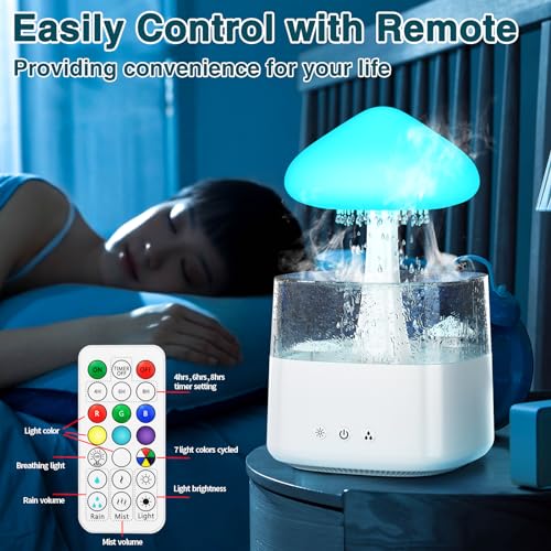 Cloud Humidifiers 450ML Water Drip Mushroom Humidifiers with Remote Control 7 Colors Mood Light Air Humidifier Raindrop Humidifiers for Bedroom by SMINIKER - Image 6