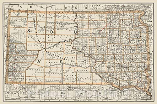 Historic Map - South Dakota, 1890, William Rand - Vintage Wall Art 64in x 44in