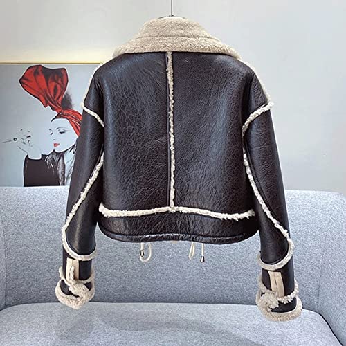 Damenjackets Winter Double Face Coats Lady Crop Jacket Thick Warm Genuine Leather (Color : A Size : Medium Code) (A Large Code)
