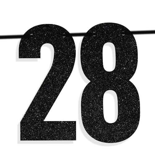 Image of Black Glitter Holy Sh*t You're 28 Banner, Happy 28th Birthday /Cheers to 28 Years, Funny 28th Birthday Party Decorations Supplies