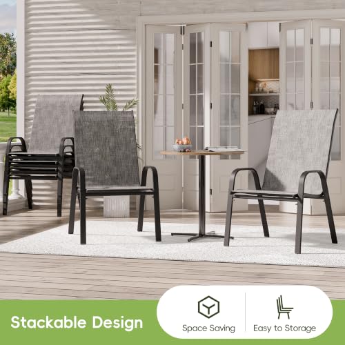 Image of Patio Chairs Set of 6, Stackable Outdoor Dining Chairs for All Weather, Metal Modern Outside Furniture Chair for Pool Side, Garden, Backyard Deck, Light Grey
