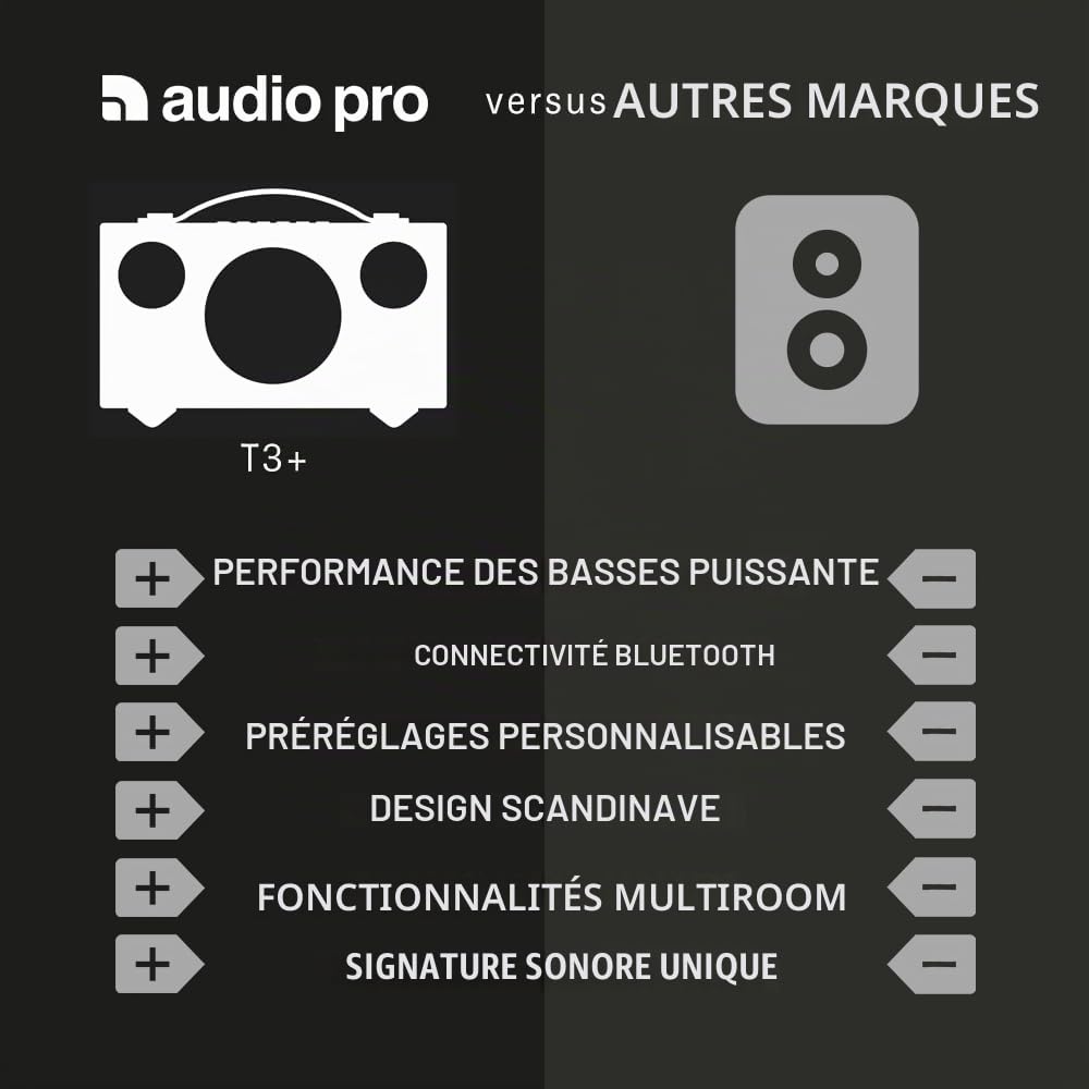 Audio Pro Addon T3+ Grey - Enceinte Portable avec Caisson Bass-Reflex, Bluetooth - sans Fil avec Sortie USB & Simplificateur Numérique – Autonomie 30h