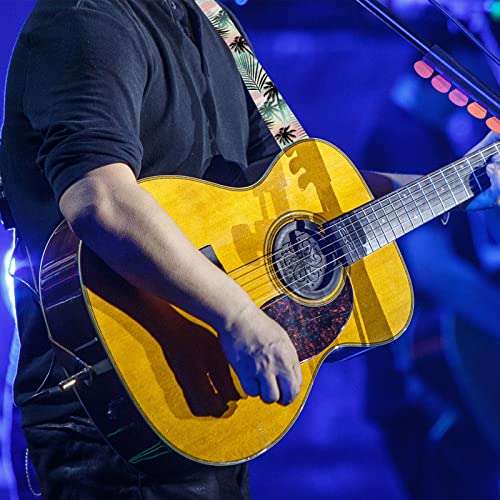 Horeset Tropical Floral Print Guitar Strap With Leather Ends,Adjustable Length Soft Comfortable Polyester Fabric Strap For Women Men #TOP3