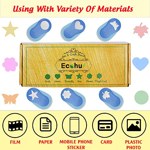Ecohu Set 6 Craft Hole Punch 1-Inch, Craft Punchers - Heart, Circle, Star, Butterfly, Maple Leaf, Flower Paper Punch Sets For Crafting & Diy Projects. (Set 6) #TOP2