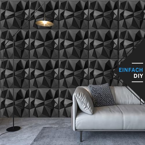 LeapBeast 3D Wandpaneele,Platten Paneele,POLYSTYROL MATERIAL 30 * 30cm Matt weiß, Dauerhaft, Nicht Verformbar, Wasserfest, Hitzebeständig, Geruchsneutral PVC Wandplatten,Gaming Zimmer (S150-Schwarz)