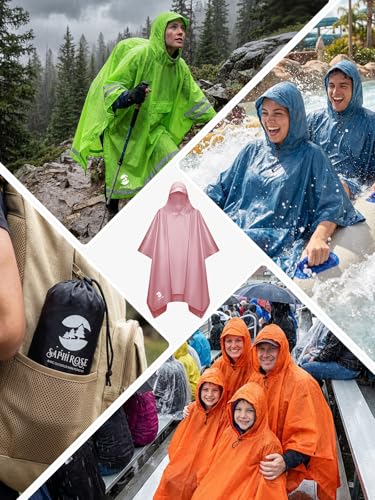 Image of SaphiRose Hooded Rain Poncho Waterproof Raincoat Jacket for Men Women Adults