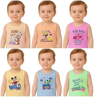 GSXMOL Boys Cotton Vests/Baniyan/Inner Wear - Regular Fit, Sleeveless, Printed Sandos for Girls, Boys and Kids Pack of 6 Price In India