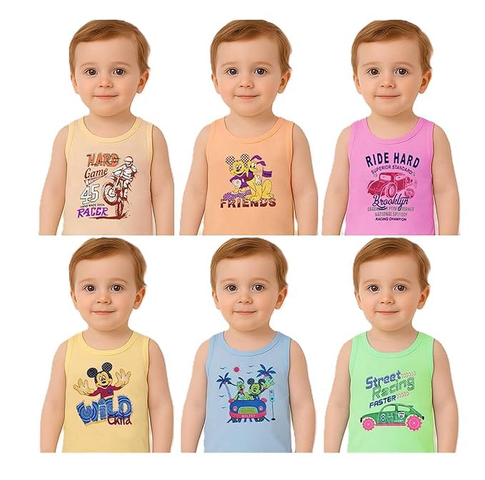 GSXMOL Boys Cotton Vests/Baniyan/Inner Wear - Regular Fit, Sleeveless, Printed Sandos for Girls, Boys and Kids Pack of 6 - Review, Price and Buying Guide