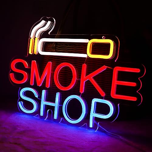 Image of Smoke Shop Neon Sign for Business Advertising,Smoking Lounge,Man Cave Light,Home Bar or Garage Decor,Vibes Lights for Pub,Party.5V USB.