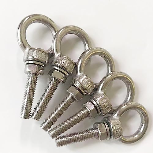 Image of Shoulder Eye Bolt, M6 Stainless Steel Eye Bolts1.2 Heavy Duty EyeBolts Screws, 5 PCS M6 (Thread Length 30mm), Accessories Include Nuts and Washers Set