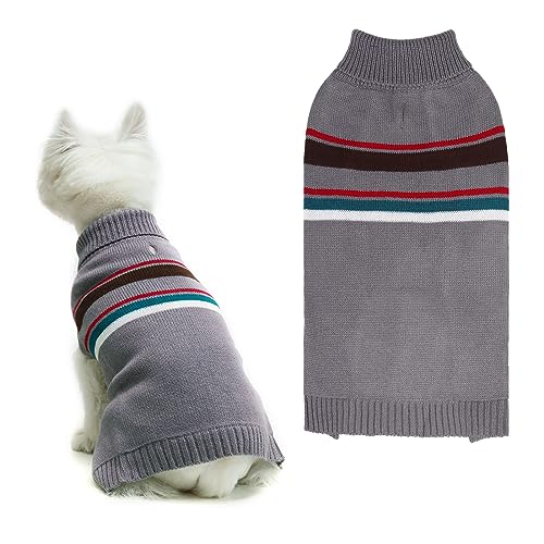 Image of PAWCHIE Dog Sweater for Medium to Large Dogs, Warm Turtleneck Thick Coat with Leash Hole, Stretchy Knitted Outfit for Small to Large Doggy Puppy Cat, Grey M