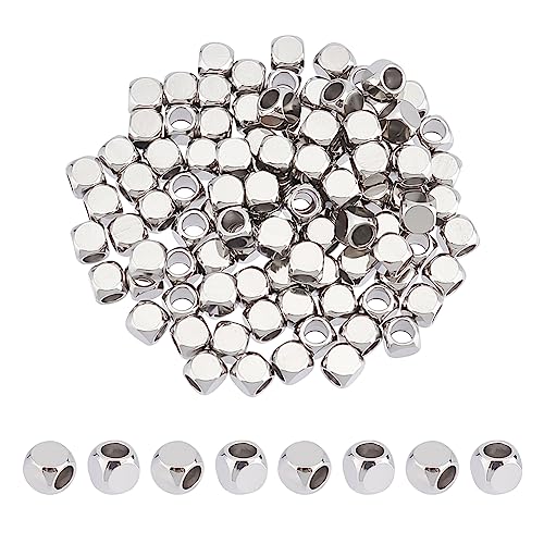 UNICRAFTALE 100pcs 4mm 304 Stainless Steel Square Spacer Beads for DIY Bracelet Necklace Jewelry Making, silver, 2.5mm