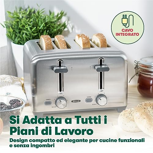 BELLA Tostapane a 4 fette, risultati rapidi e uniformi ogni volta, ampie fessure si adattano a pane di qualsiasi dimensione come bagel o toast texas, acciaio inossidabile, 4 Fette - Immagine 5