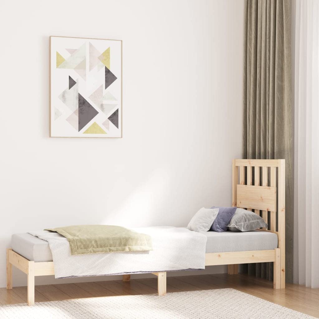 Lite drewno sosnowe klasyczna z zagłówkiem Brąz 75x190 cm | Rama łóżka lite drewno sosnowe 75x190 cm pojedyncza z zagłówkiem stabilna konstrukcja na listwach