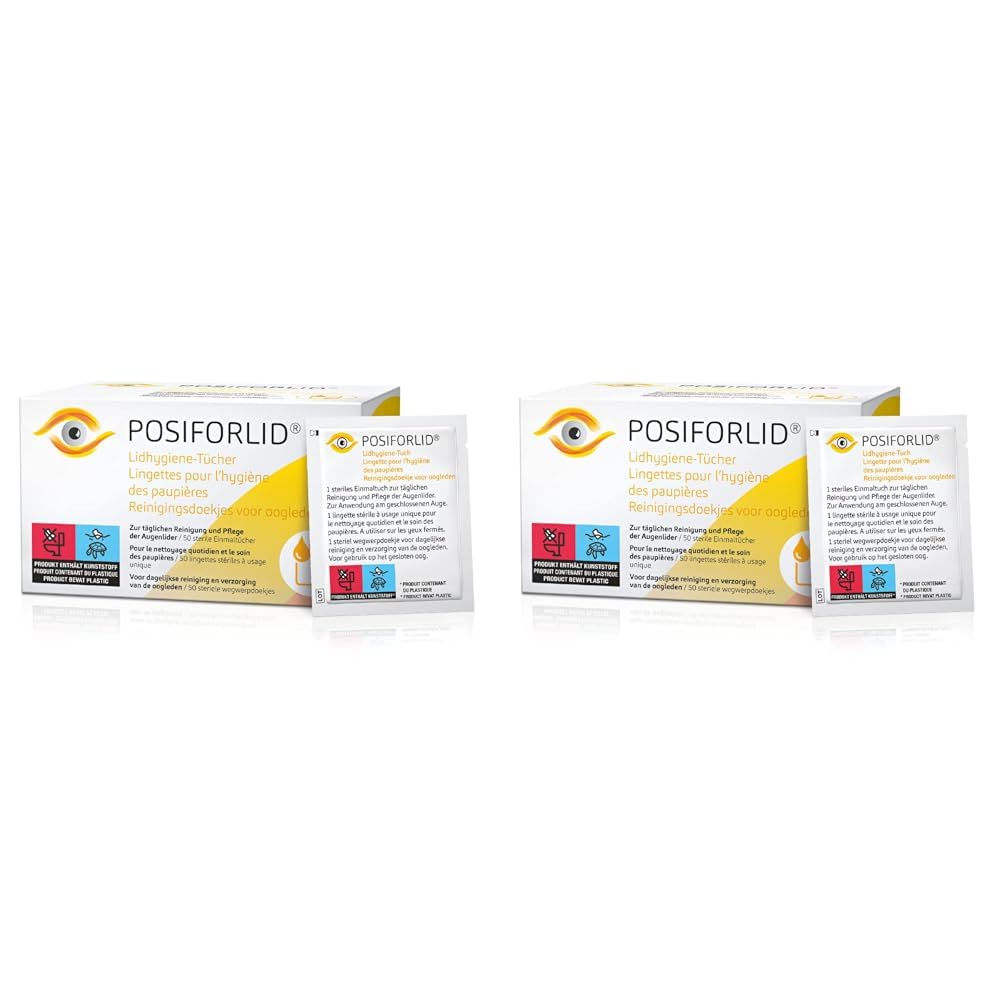 Lidhygiene-Tücher. Vorbefeuchtete, sterile Tücher zur Reinigung der Augenlider, 50 Stück (Packung mit 2)