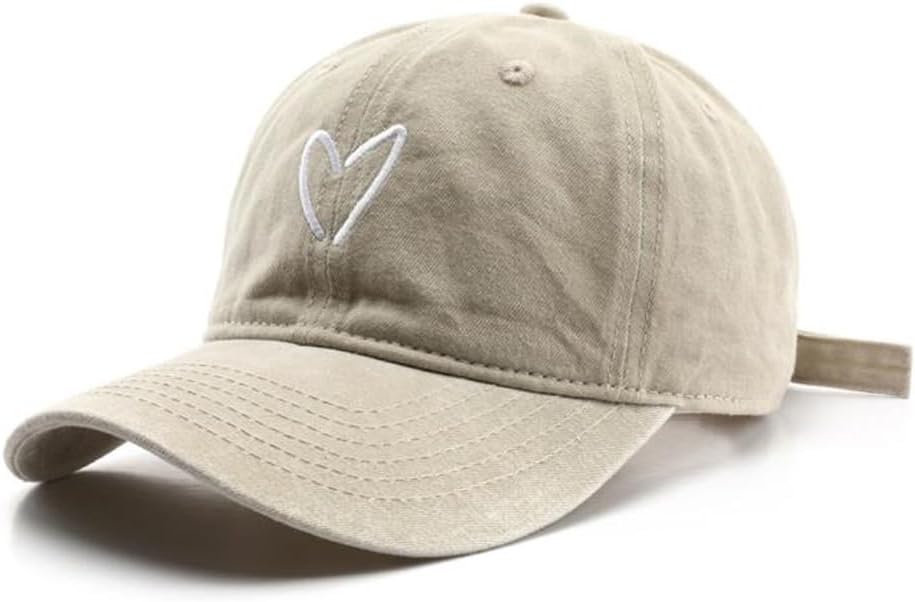Distressed Baseball Cap for Women Vintage Washed Cotton Heart Embroidered Adjustable Dad Hat