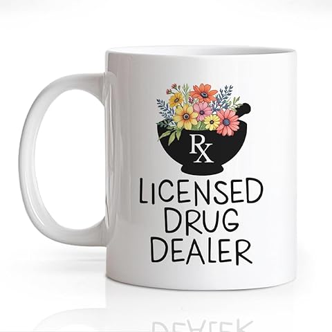 Funny 11oz Double-Sided Ceramic Mug, Floral Coffee Mug for Pharmacy Tech, Pharmacis...