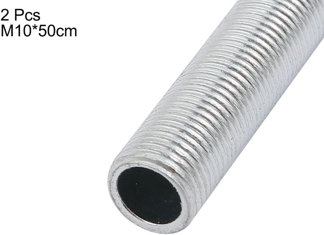 uxcell Lamp Pipe Nipple, M10 Thread 500mm Length Hollow Lamps Repair Part Hardware for Lamp Lights, Zinc Plated Silver Tone, Pack of 2