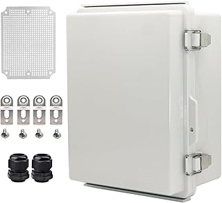 Outdoor Waterproof Electrical Box Junction Box Weatherproof IP67 ABS Plastic Enclosure Switch Router Project Box Electronics DIY Enclosure With Mounting Plate Wall Bracket Grey 8.6"x6.6"x4.3"