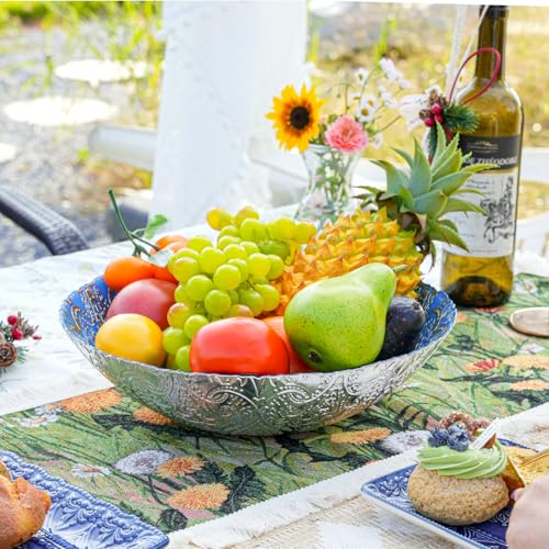 Cuenco de cristal para centros de mesa Sungmor de 12.5 pulgadas y platos de plumas azules 4