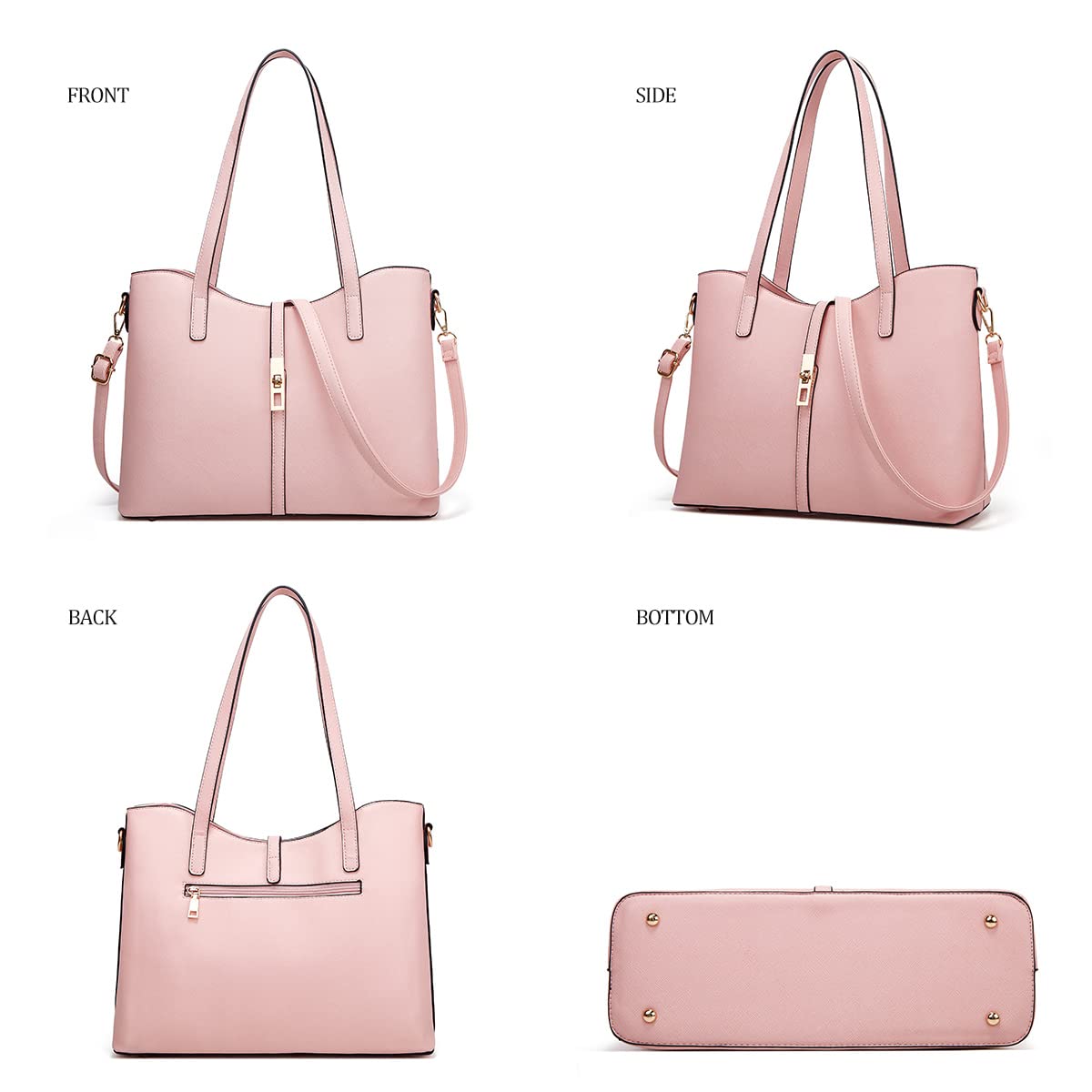 Women Fashion Handbags Wallet Tote Bag Shoulder Bag Top Handle Satchel Purse Set 4pcs: Pink-l