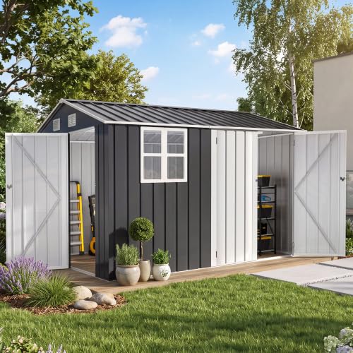 Image of DWVO Upgrade 3 Doors 10x8ft Large Outdoor Storage Shed with Window