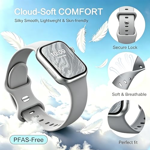 Image of Sport Bands Compatible with Apple Watch Band Women Men 40mm 38mm 41mm 42mm 44mm 45mm 46mm 49mm ,Soft Wristband Waterproof Replacement Strap for iWatch Bands Series 11 10 9 8 7 6 5 4 3 2 1 SE Ultra Gray