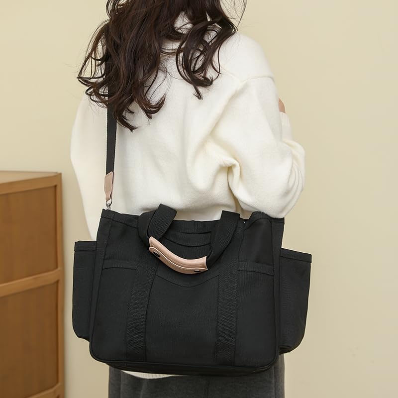 Canvas Crossbody Tote Bag with Multi Pockets for Women Work Large Handbags Shoulder Bag Messenger Bag Travel Purse - Image 3