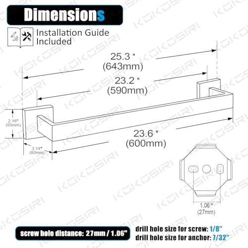 Image of KOKOSIRI 24-Inch Single Towel Bar, Bathroom Kitchen Towel Holder, Wall Mounted SUS304 Stainless Steel Towel Rack, Brushed Nickel, B4003BR-L24