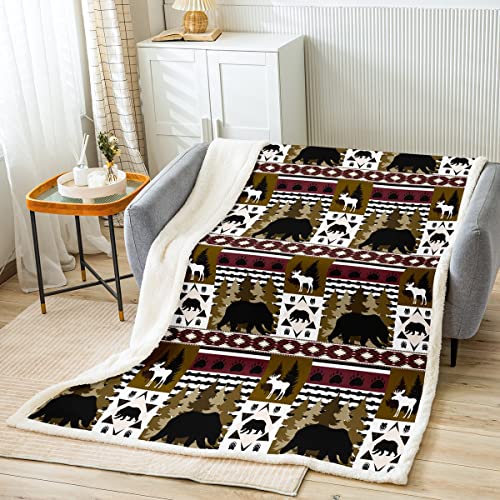 Hunting Plush Blanket Throw Safari Animals Patchwork Fleece Bed Blanket Bear Paw Deer Antlers Jungle Sherpa Blanket For Kids Boys Camo Gypsy Aztec Southwestern Fuzzy Blanket Sofa Decor Queen 90"X90" #TOP1