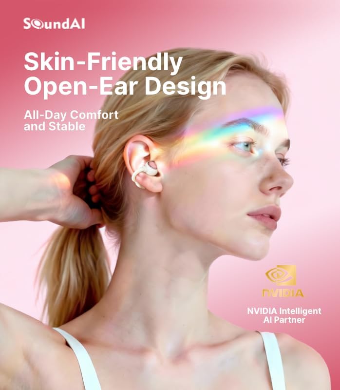 FairyClip A2 Open-Ear Earbuds, Clip On AI Translation Headphones, Wireless Adaptive Comfort Bluetooth 5.4 Waterproof 28H Earphone Makeup Mirror for Sports & Workouts Women Gifts, Dawn Pink image 5