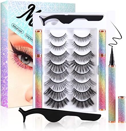 Magnetic Eyelashes Kit, Magnetic Lashes Natural Look, 8 Pairs of Reusable False Eyelashes Kit, 3D Self Adhesive Eyelashes With Eyeliner and Tweezers, Easy to Wear