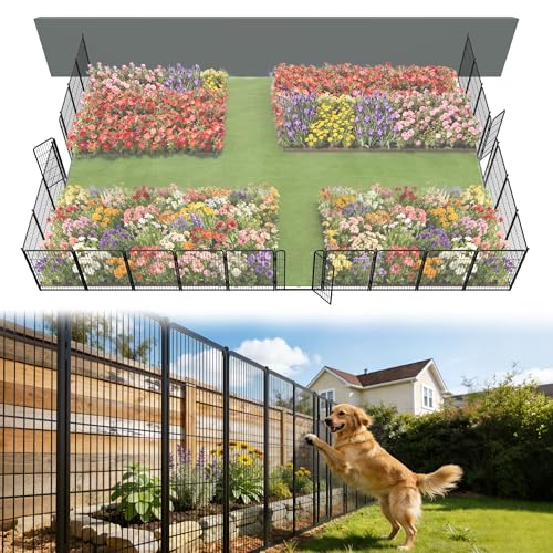 Image of FXW Garden Fence Outdoor for the Yard - 40in(H) x 54.7ft(L) Heavy Duty Metal Animal Barrier for Dog, No Dig Decorative Dog Fence, 24 Panels, Black