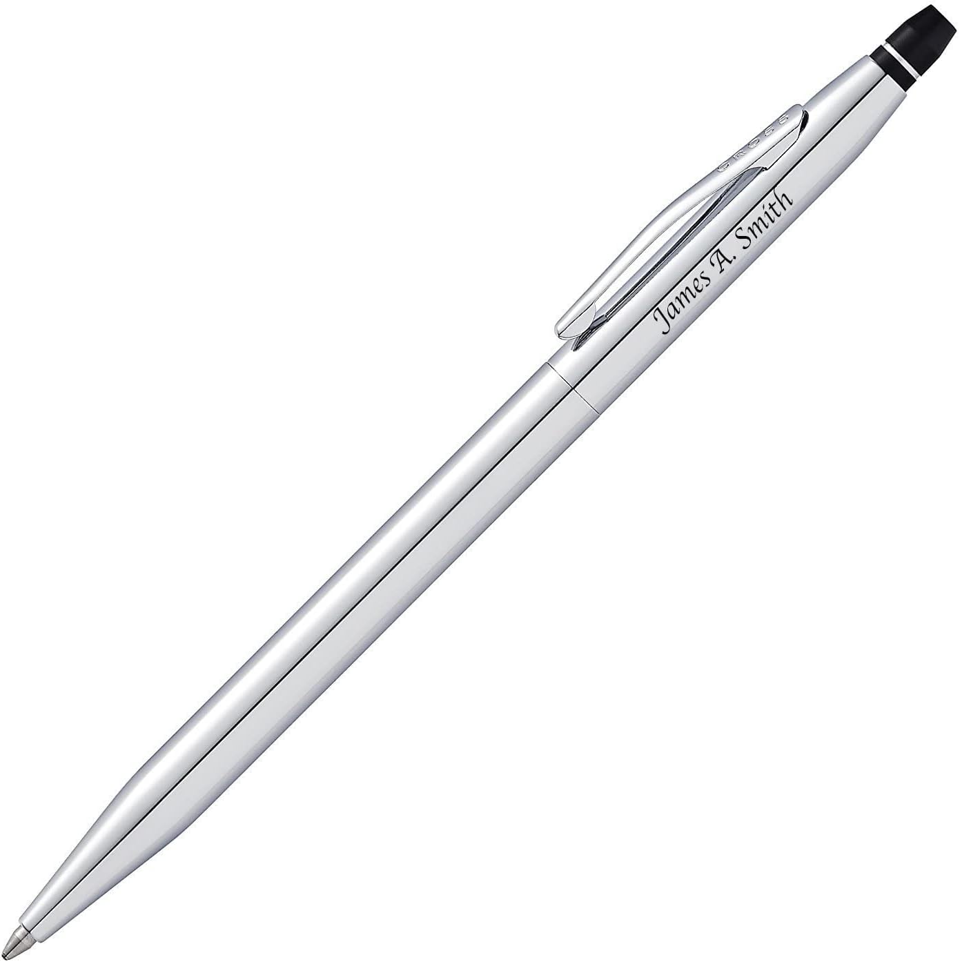 Engraved Cross Click Lustrous Chrome - Personalized with Name in Giftbox - by Goldspot
