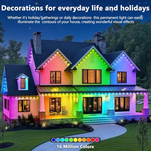 Image of LETIANPAI 300FT Permanent Outdoor Lights,RGB Eaves Light with App Control Remote,DIY Scene Modes IP67 Waterproof Under Eave Lighting,Outdoor Lights for Decor,Garden Decor,House,Party