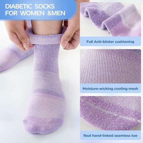 Bulinlulu Bamboo Viscose Diabetic Socks for Women&Men,6 Pairs Non Binding Diabetic Ankle Socks,Wide Socks Size 6-9 9-114