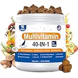40-in-1 Dog Vitamins and Supplements, Dog Multivitamin Chewable with Glucosamine MSM - Turkey Tail Mushroom, Digestive Enzymes Gut Probiotics, Hip & Joint, Omega-3 Skin & Coat Eyes Immune Support