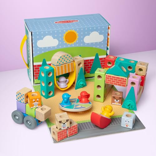 Melissa & Doug - Blockables Stadt Bauset - 73 teiliges Set mit Holzbausteinen, Steckverbindungen… – Ansicht 2