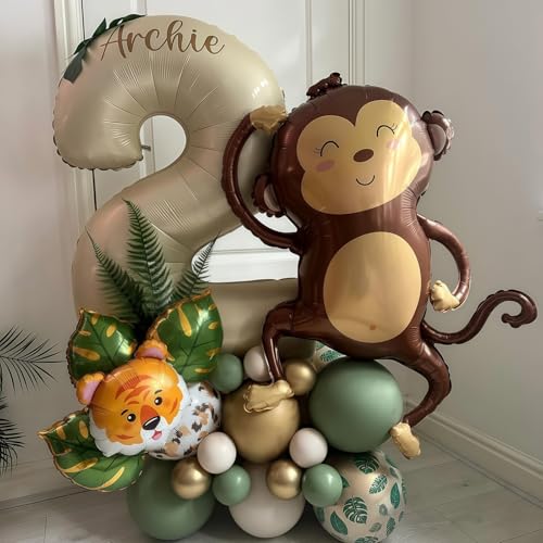 Image of Cream Number 2 Balloons,40 Inch 2 Balloons Giant Helium Foil Mylar Beige 2 Balloon Number for Birthday Party Anniversary Decorations