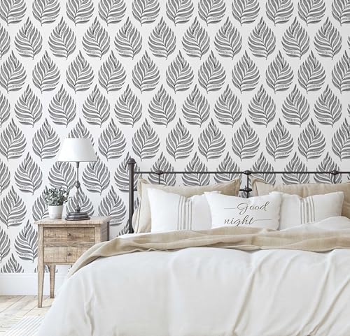 Papier Peint Fougères Gris Vinyle Imperméable Revêtement Mural Amovible