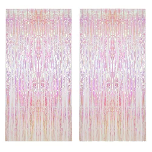 2PCS Tinsel Fringe Backdrop Party Decor Foil Curtain Party Decorations For Birthday Holiday Celebration Graduation Baby Shower Engagement Bachelorette Wedding Photo Booth Props(Trans colors)3.28*8.2ft